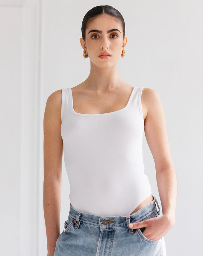 Brunette the Label - Fitted Bodysuit - White