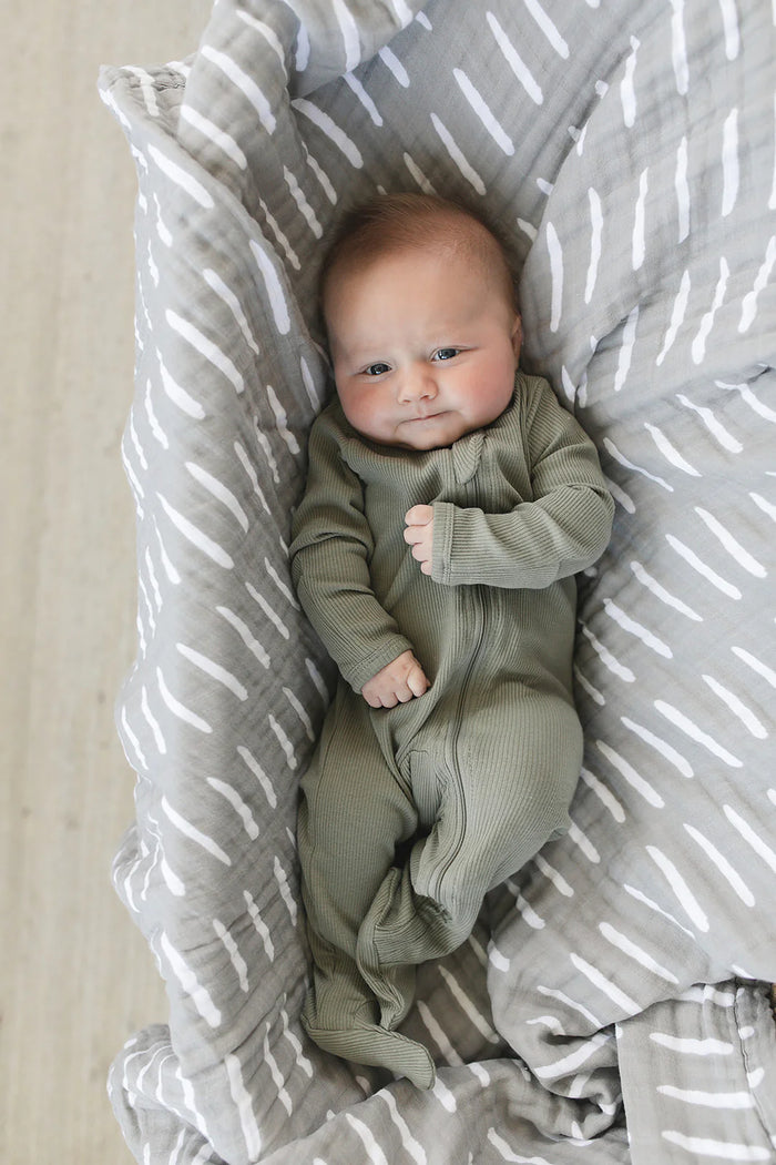 Mebie Baby Organic Cotton Ribbed Zipper - Green