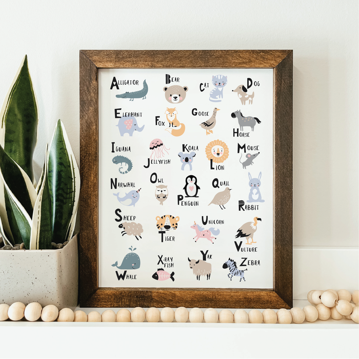 Knotty Design Co. - Scandinavian Animal Alphabet Framed Wood Sign