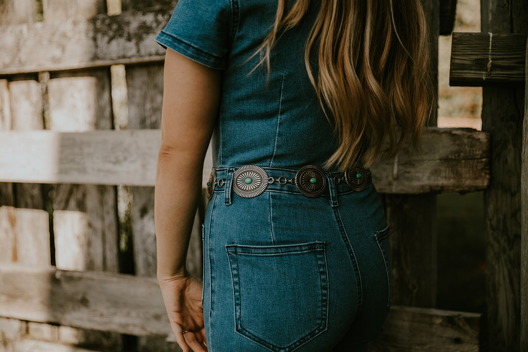 Silver/Turquoise Concho Chain Belt