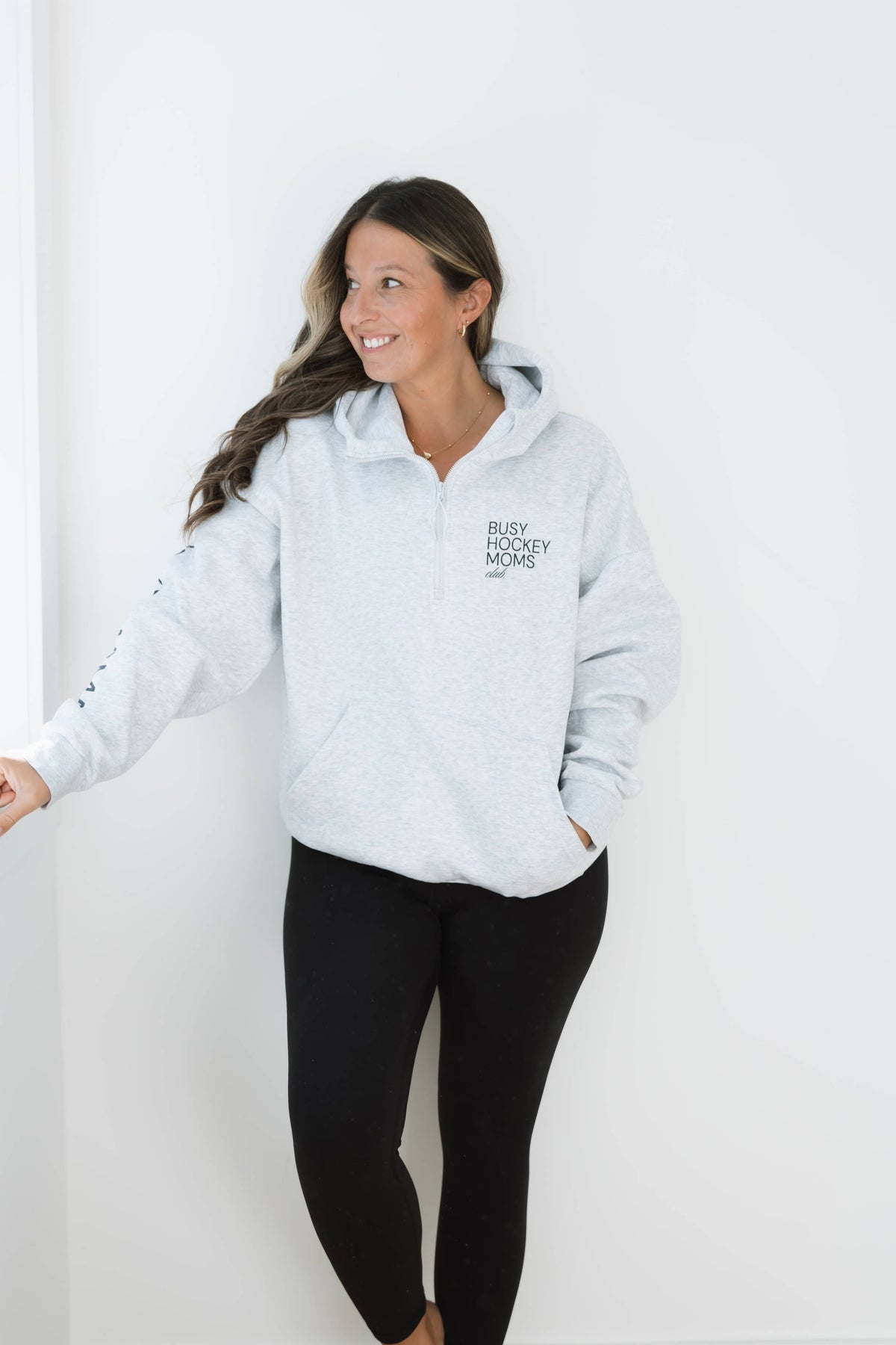 Busy Hockey Mom Hoodie: Ash Grey