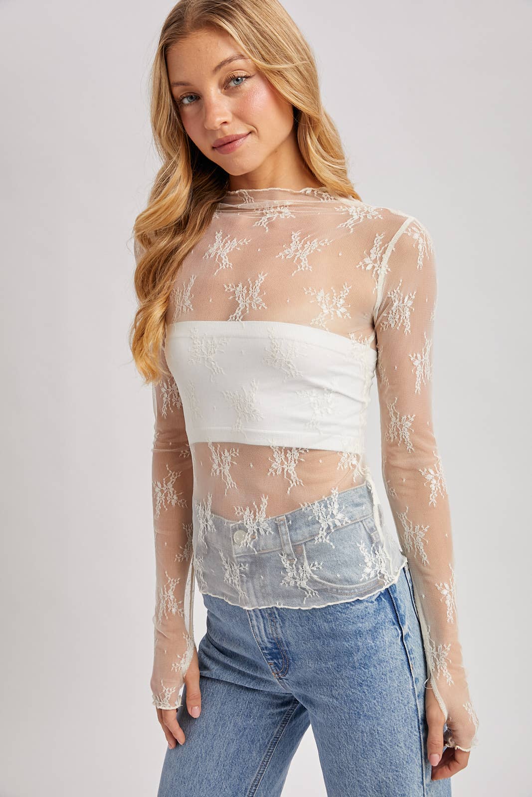 The Sophie Floral Mesh Top - Ivory