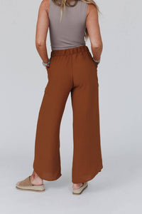 Stasia Solid Drawstring Tulip Pants - Toffee