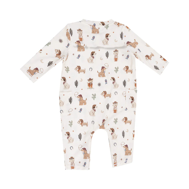 Angel Dear Cowboy Dogs Romper - Ivory/Green