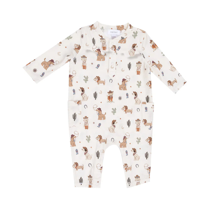 Angel Dear Cowboy Dogs Romper - Ivory/Green