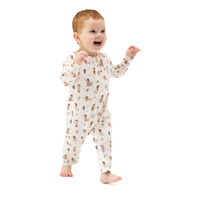 Angel Dear Cowboy Dogs Romper - Ivory/Green