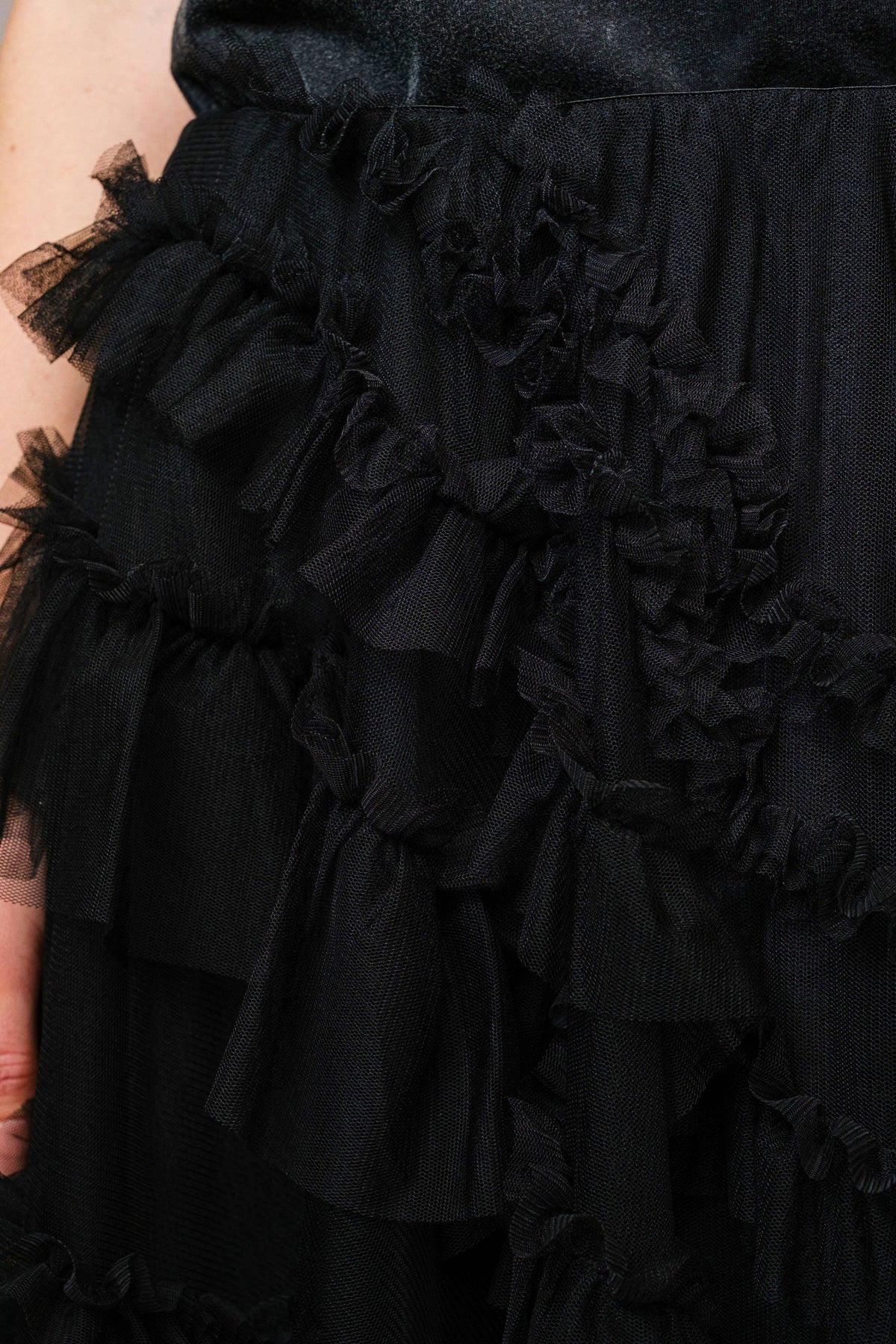 Tulle Ruffle Maxi Skirt - Black