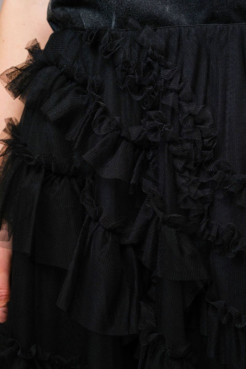 Tulle Ruffle Maxi Skirt - Black