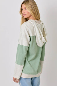 Color Block Hoodie Cardigan - Green