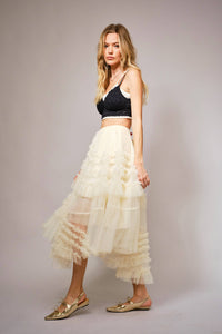 Tulle Ruffle Maxi Skirt - Black