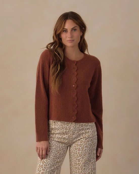 Rylee and Cru Scallop Cardigan - Brick
