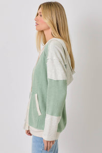 Color Block Hoodie Cardigan - Green