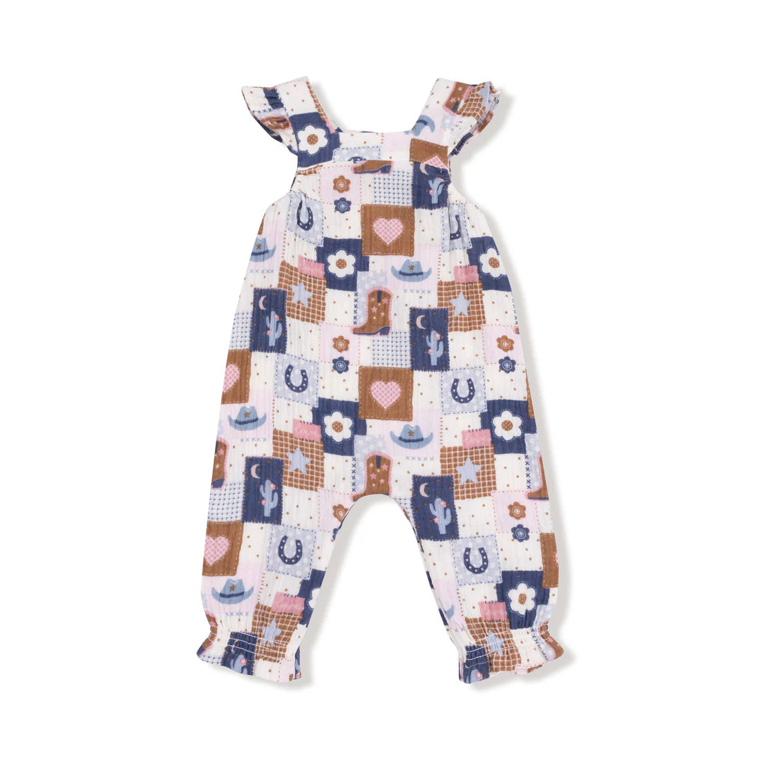 Angel Dear Smocked Overall + Ribbed Bodysuit Set - Patchwork Cowgirl Pink