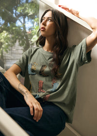 Girl Dangerous- Boots& Flowers Graphic Tee