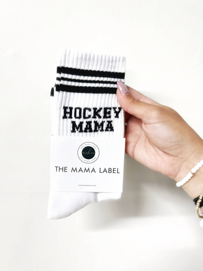 Ashco THE MAMA LABEL - Hockey Mama | Crew Socks: White