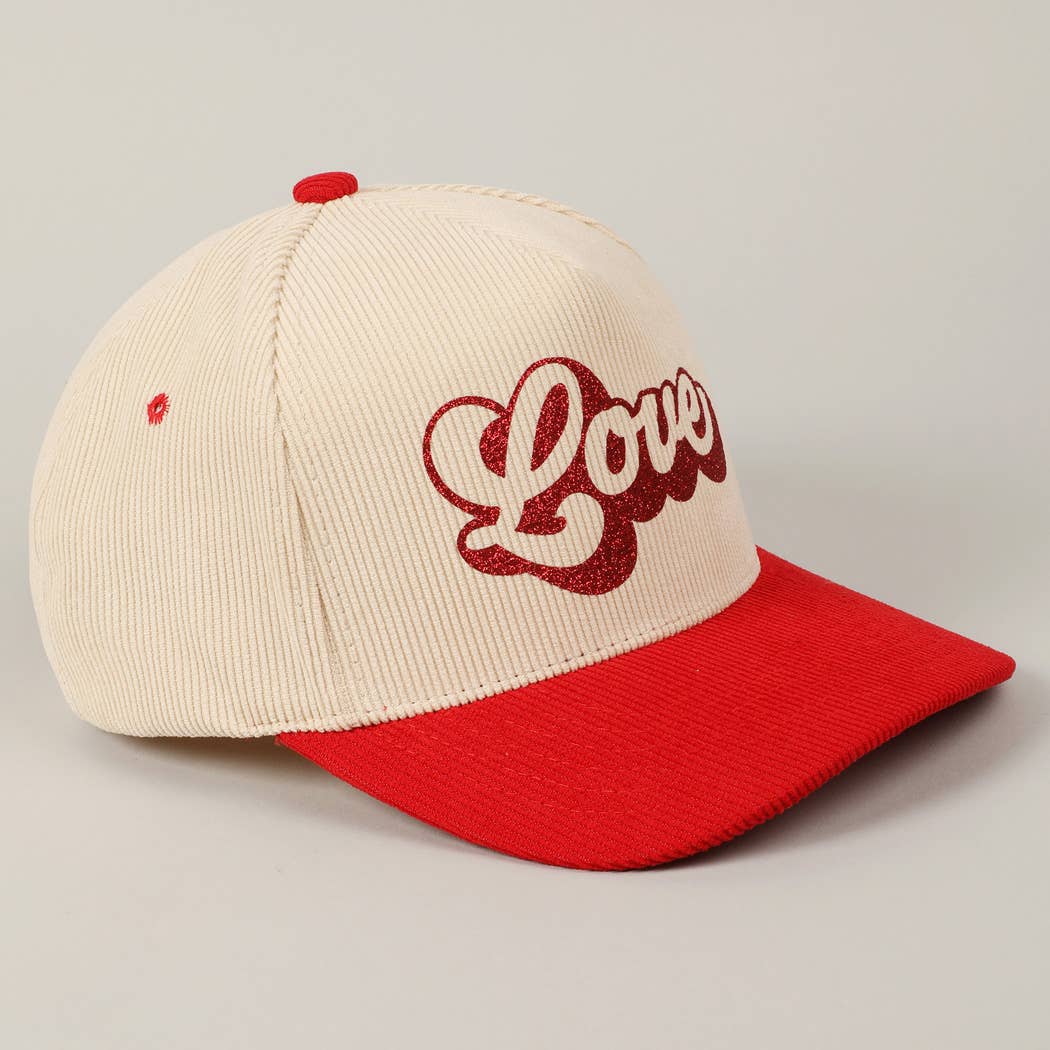 Love Glitter Bubble Letter Corduroy Cap