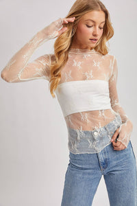 The Sophie Floral Mesh Top - Ivory