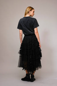 Tulle Ruffle Maxi Skirt - Black