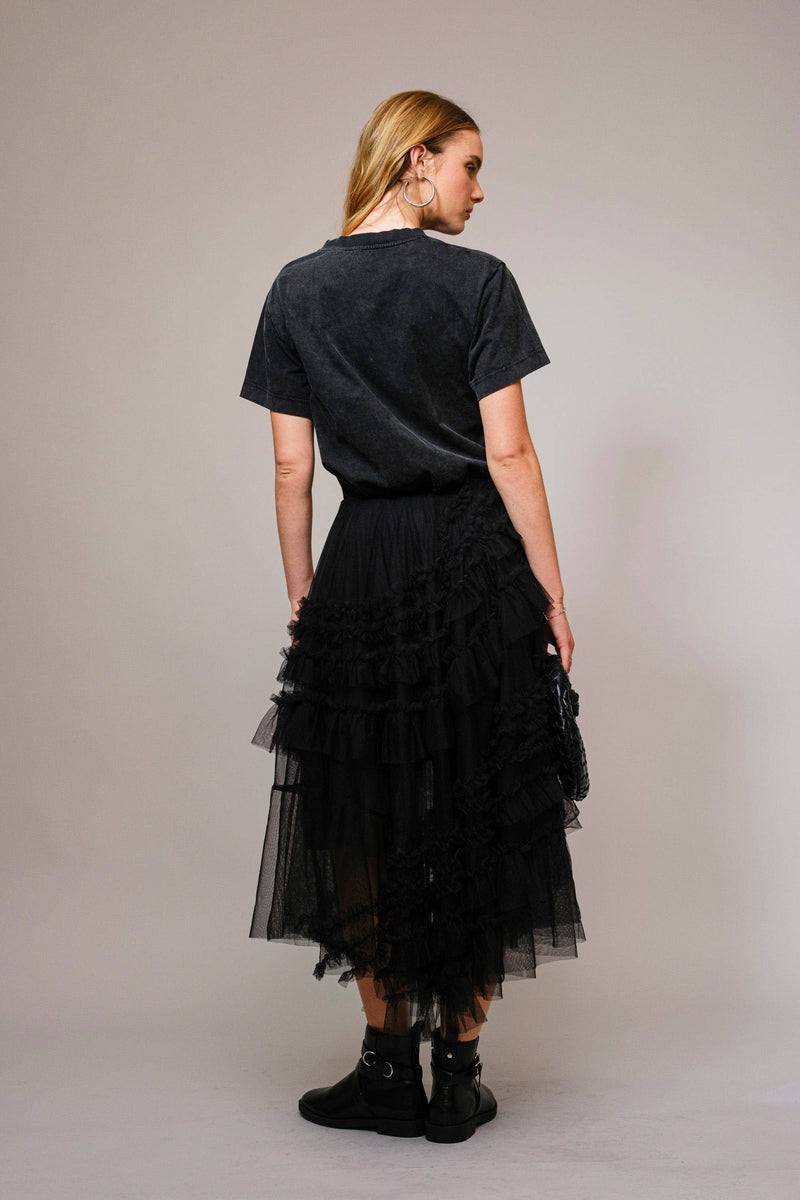 Tulle Ruffle Maxi Skirt - Black