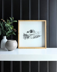 Country Side Landscape Sketch Framed Wall Art - White