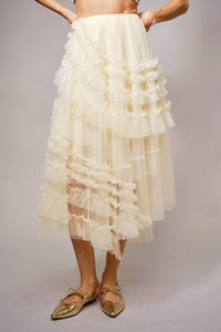 Tulle Ruffle Maxi Skirt - Black