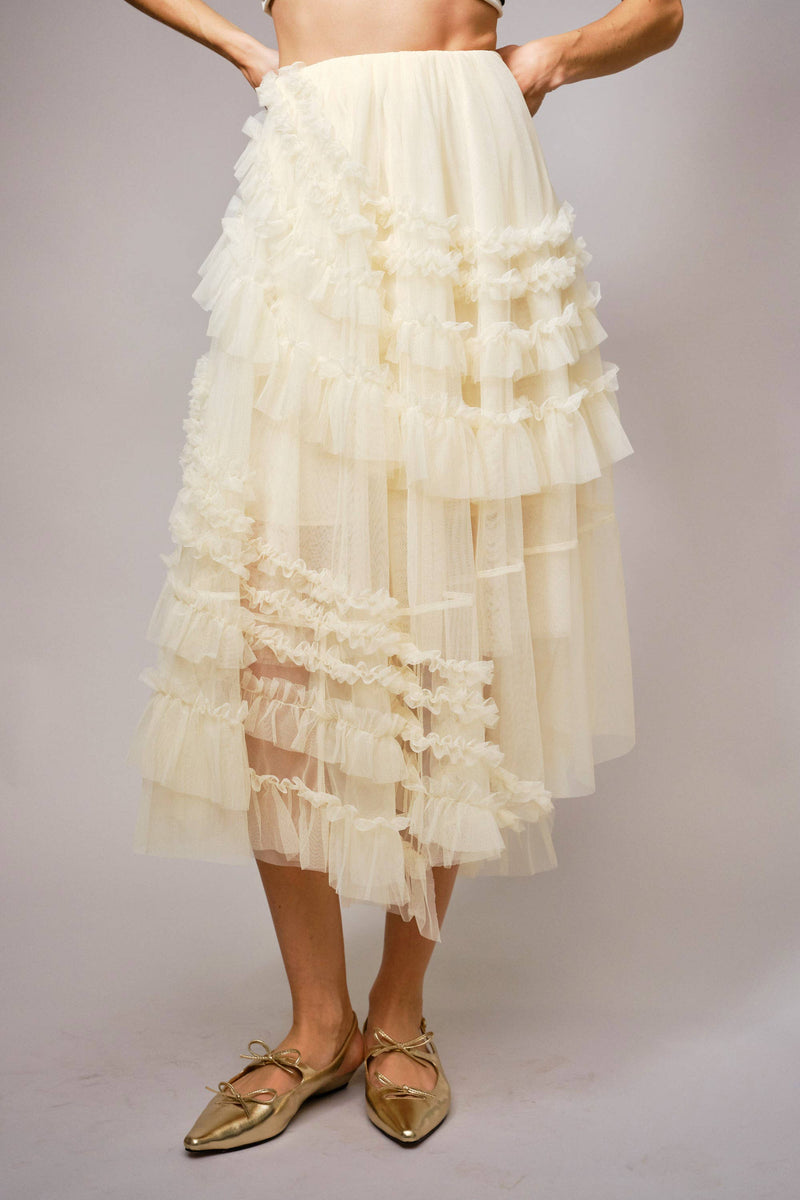 Tulle Ruffle Maxi Skirt - Black
