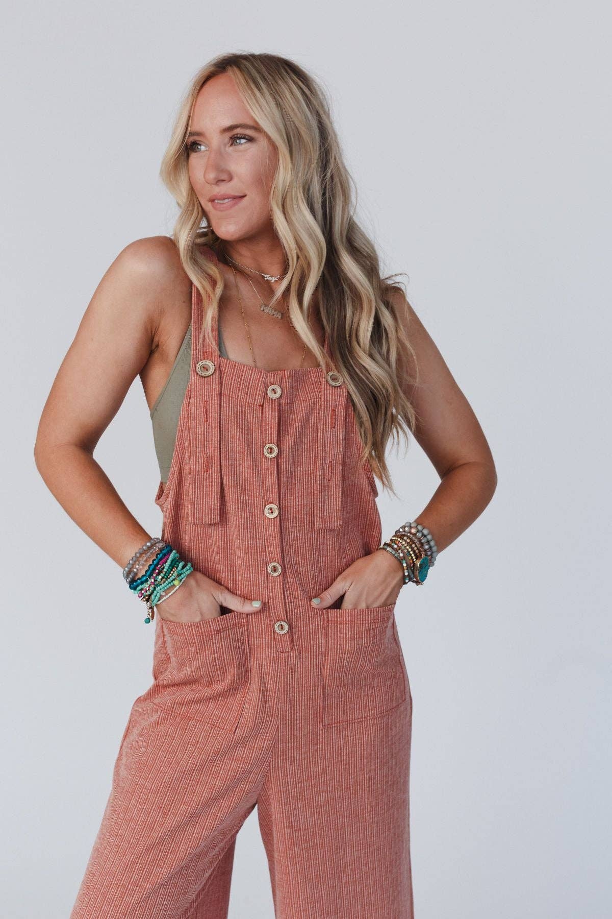 High Hopes Button Up Overalls - Rust