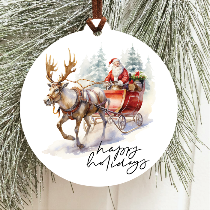 Knotty Design Co. - Happy Holidays Santa And Reindeer Christmas Ornament