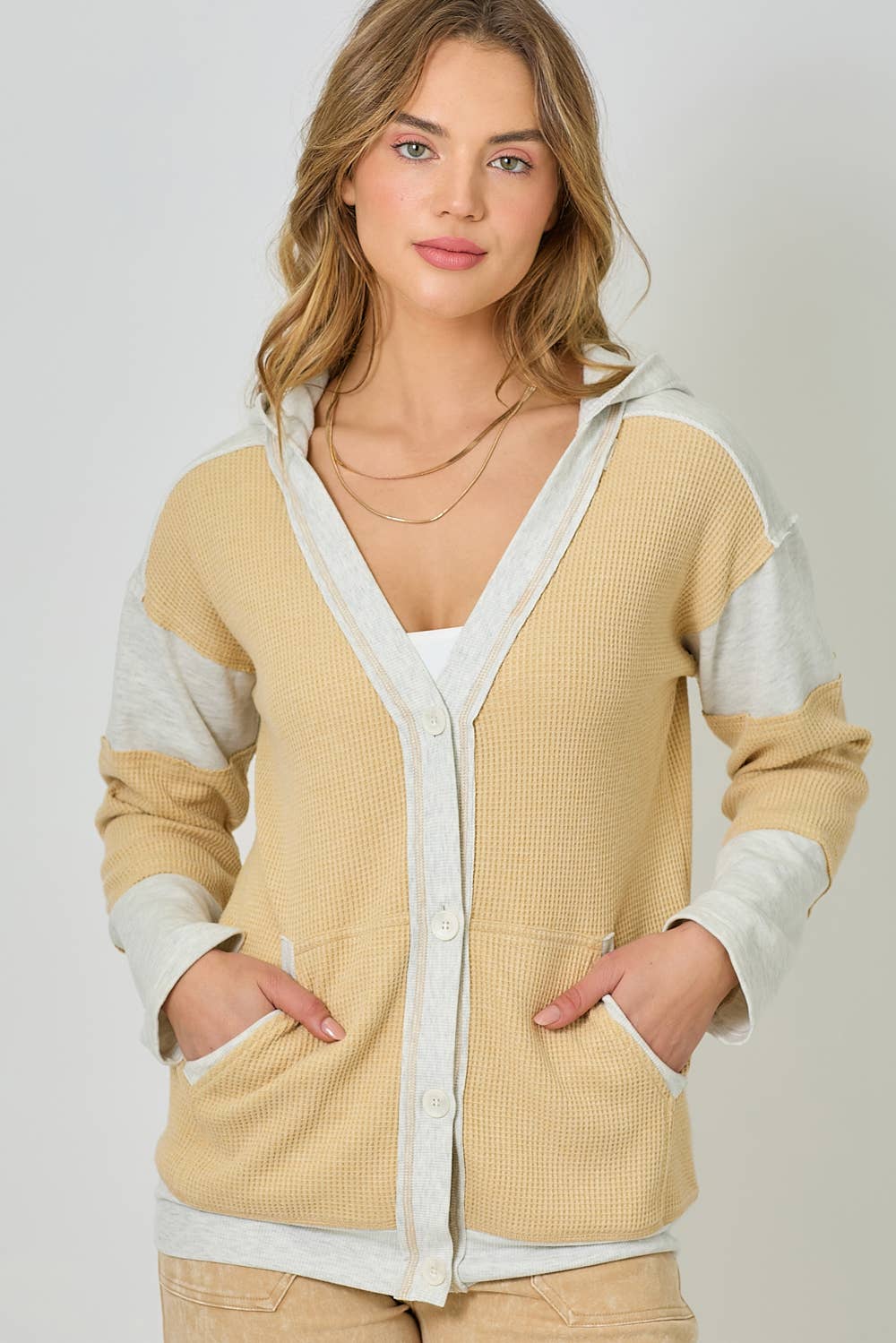 Color Block Hoodie Cardigan - Yellow