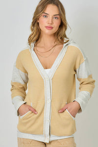 Color Block Hoodie Cardigan - Yellow