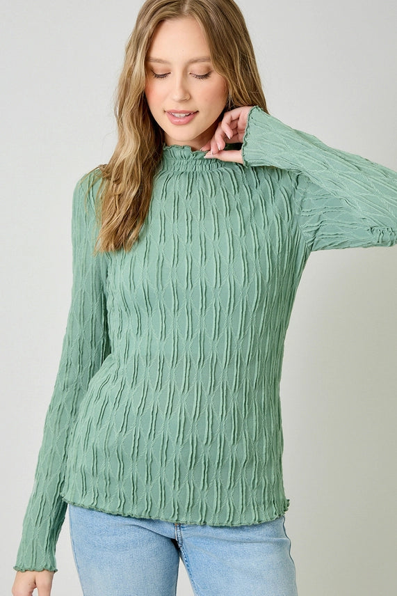Lettuce Edge Textured Knit Top - Seafoam