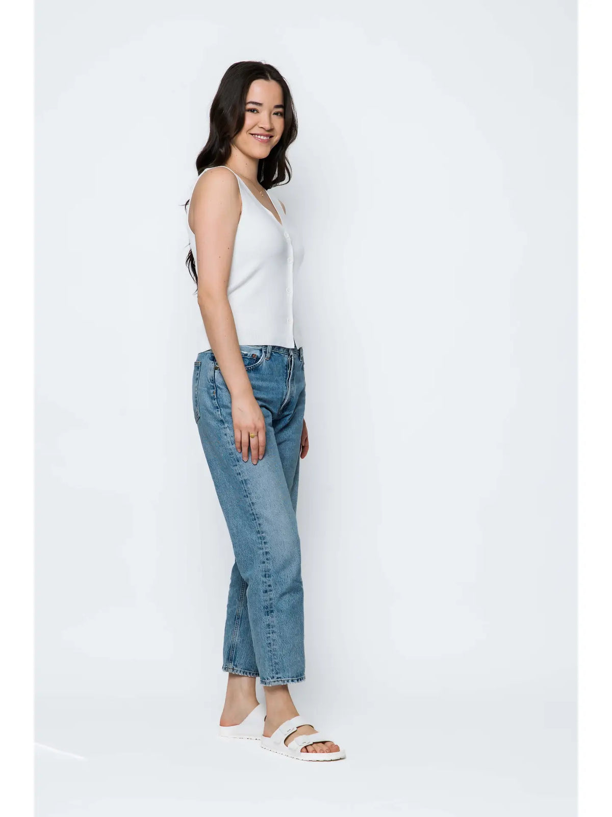 Orb Ava Soft Ribbed Sweater Vest - White