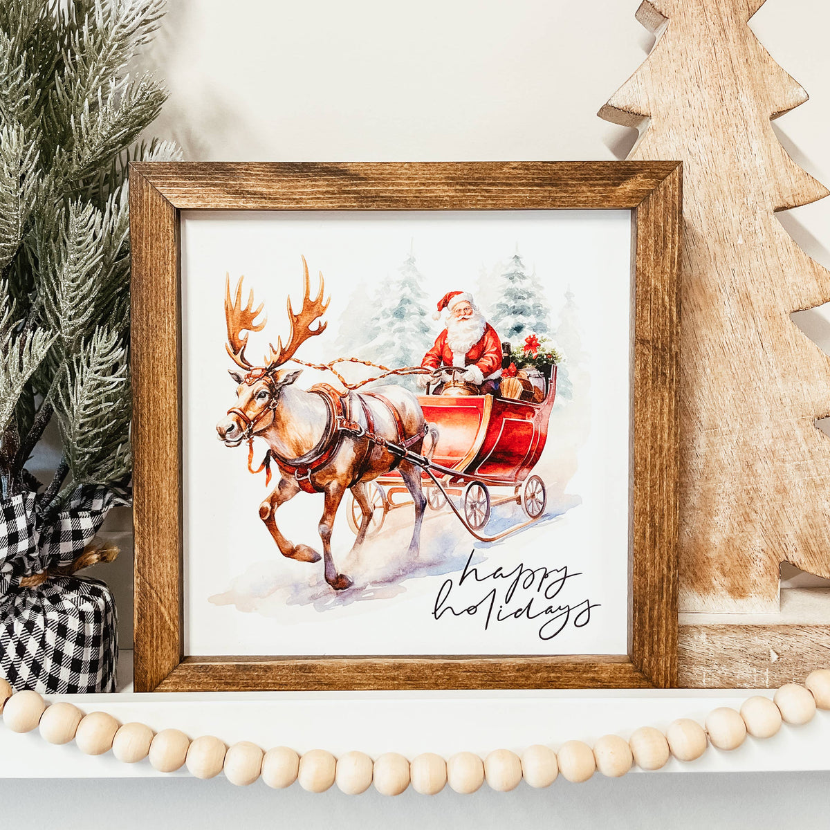 Knotty Design Co. - Happy Holidays Santa And Reindeer Framed Christmas Sign