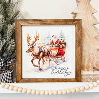 Knotty Design Co. - Happy Holidays Santa And Reindeer Framed Christmas Sign
