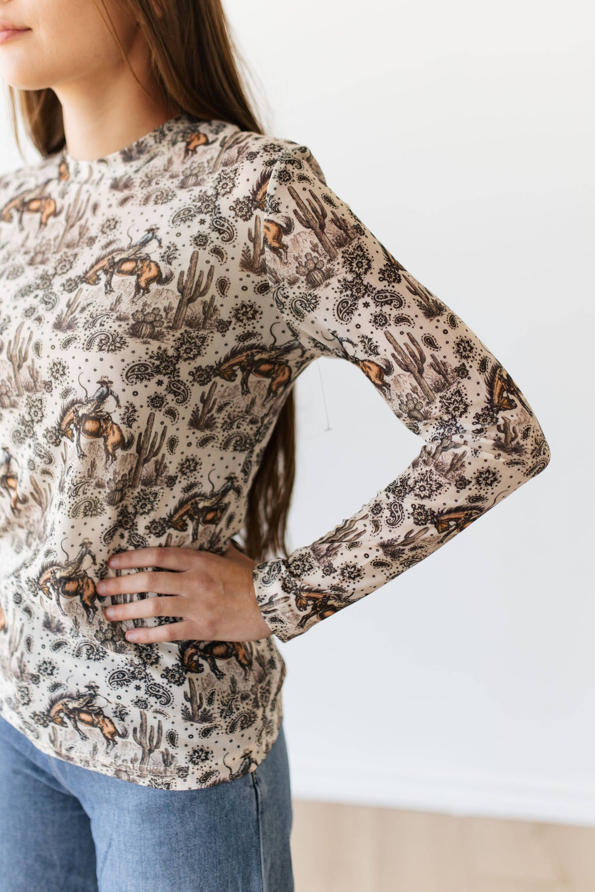 Broncs & Paisley Mesh Top