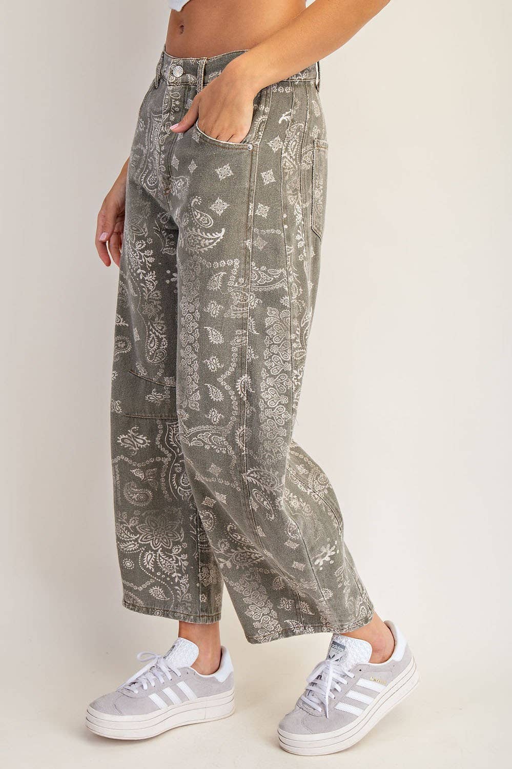 Paisley Barrel Pant - Vintage Army