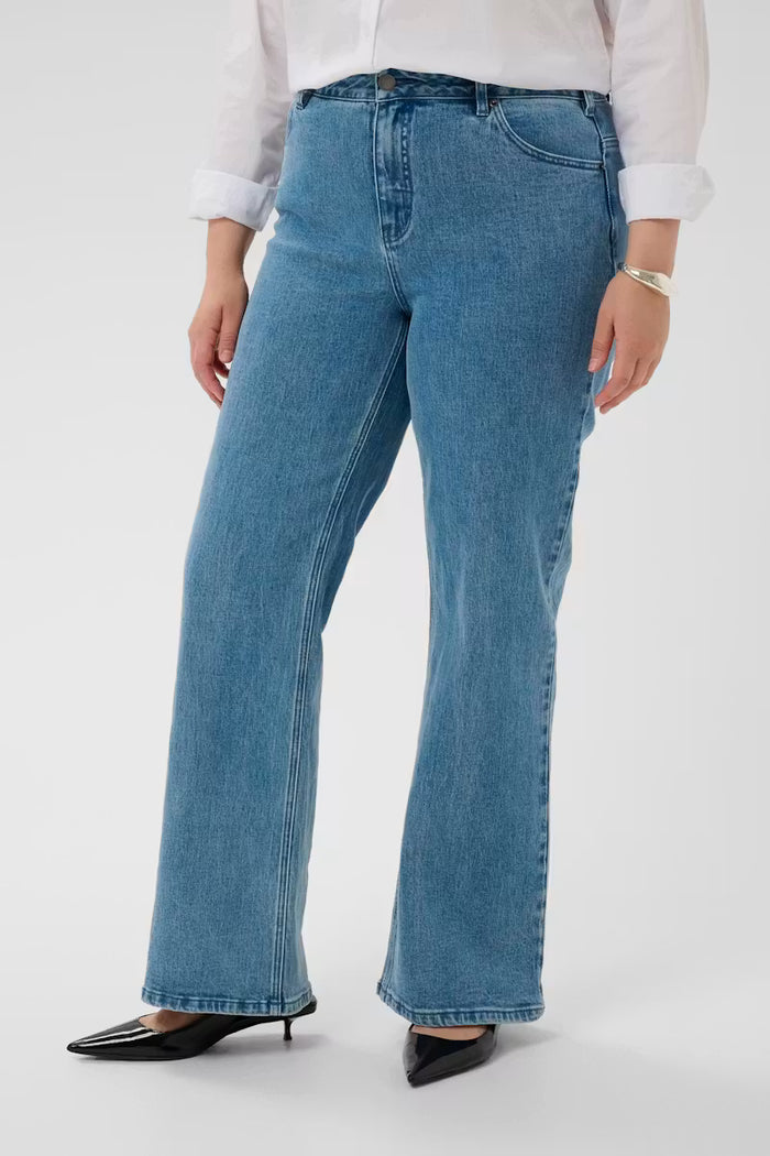Kaffe Curve-Flared Full Length Jeans Blue Washed Denim