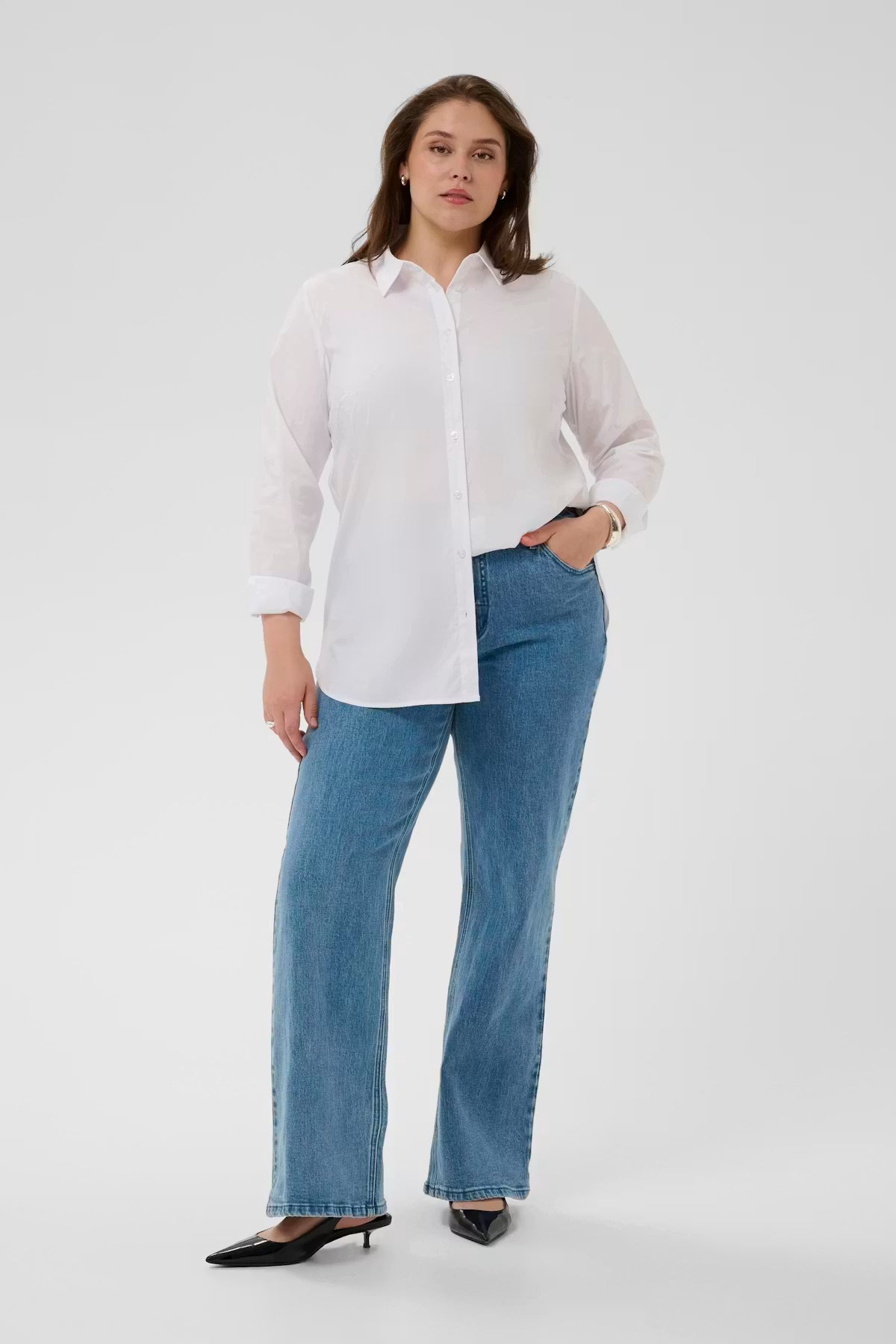 Kaffe Curve-Flared Full Length Jeans Blue Washed Denim