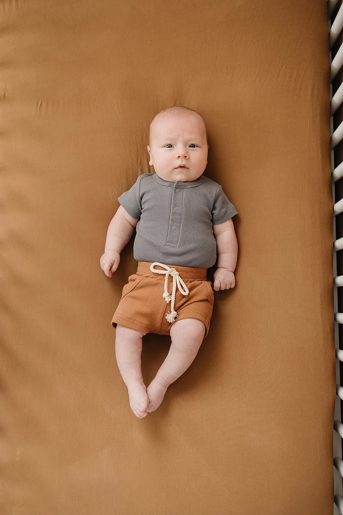 Mebie Baby Organic Cotton Ribbed Snap Bodysuit - Grey