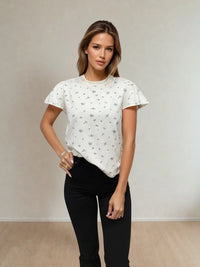 Priv Colette Puff Sleeve Floral Tee Blue