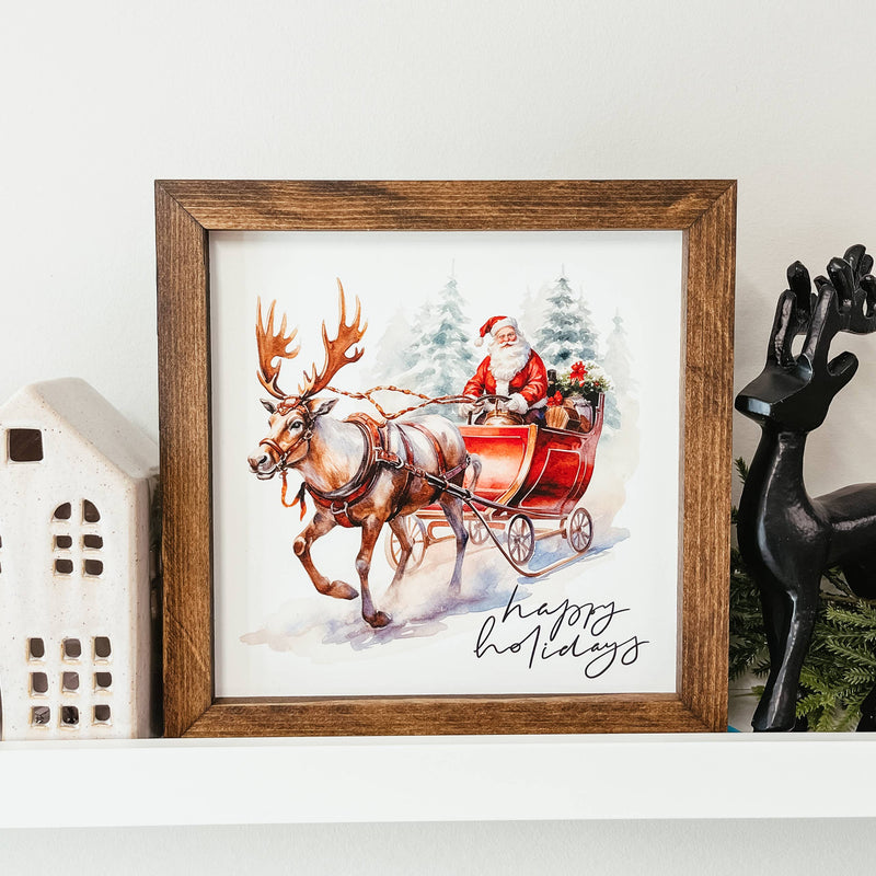 Knotty Design Co. - Happy Holidays Santa And Reindeer Framed Christmas Sign