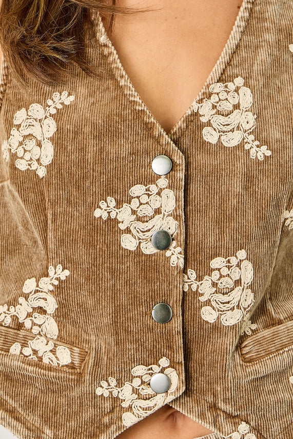 Mystree Embroidered Corduroy Vest