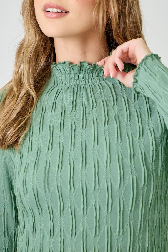 Lettuce Edge Textured Knit Top - Seafoam