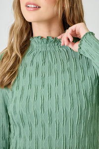 Lettuce Edge Textured Knit Top - Seafoam
