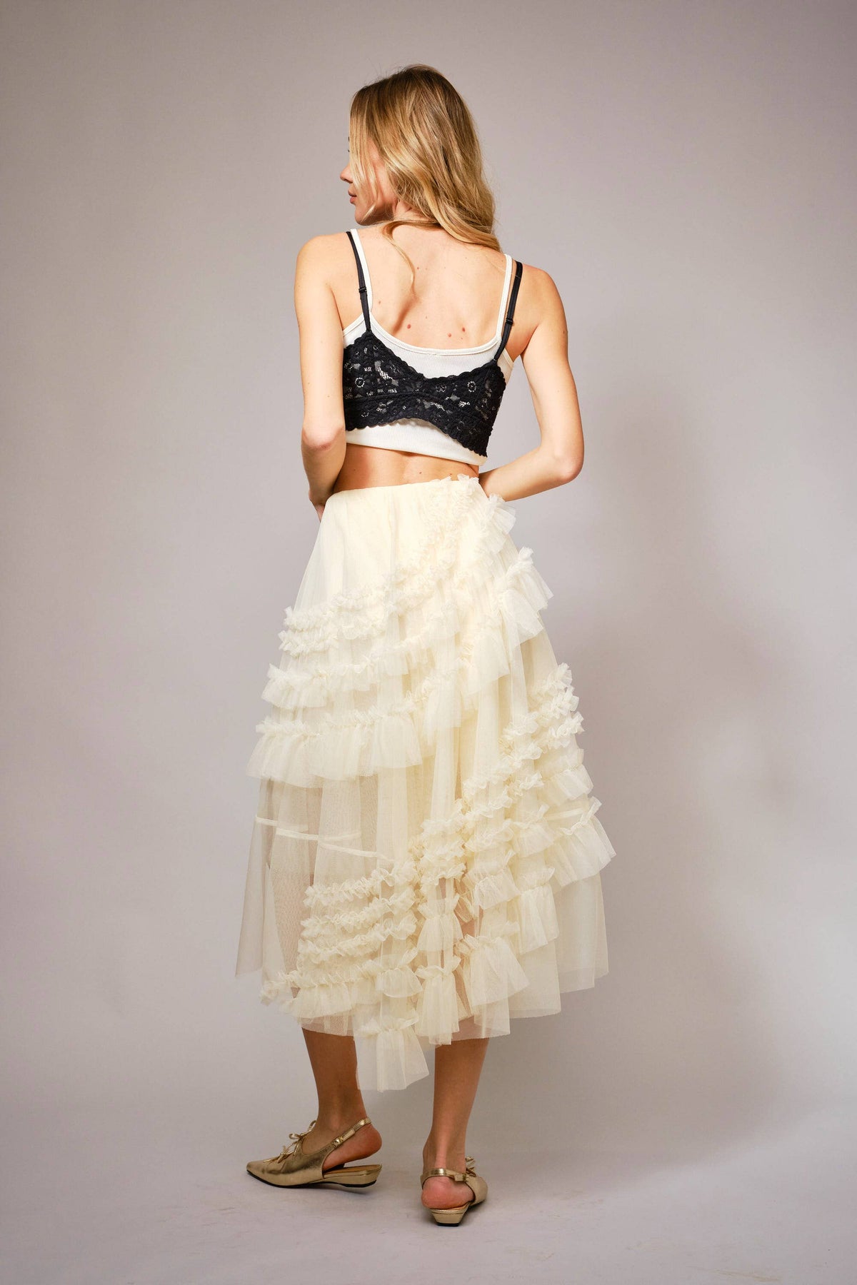 Tulle Ruffle Maxi Skirt - Black