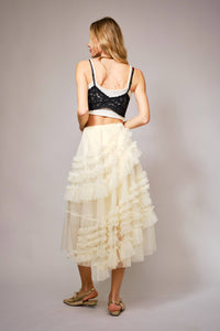 Tulle Ruffle Maxi Skirt - Black