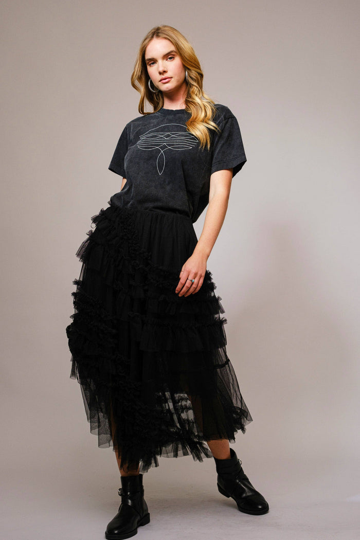 Tulle Ruffle Maxi Skirt - Black