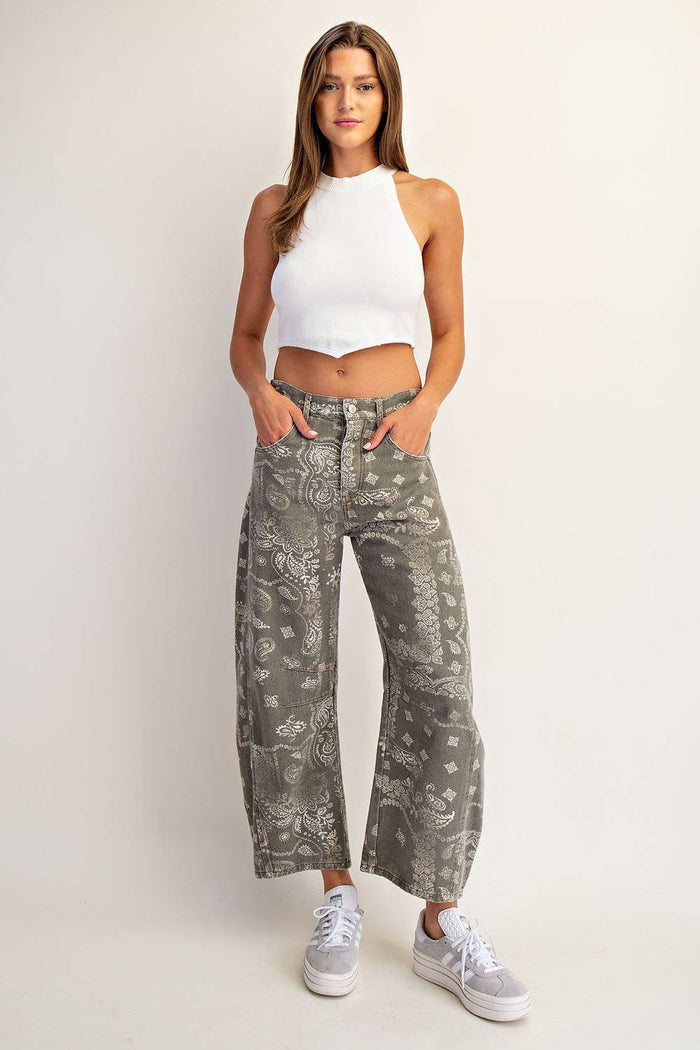 Paisley Barrel Pant - Vintage Army