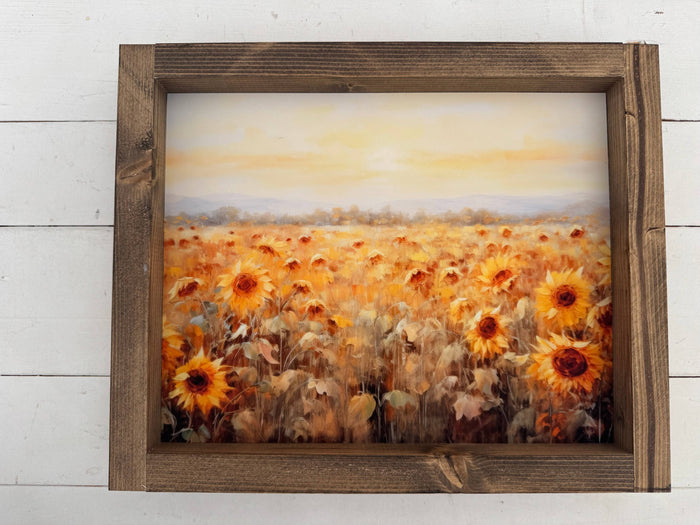 Ashwood Designs - Sunflower field print: Dark Walnut / 11x9