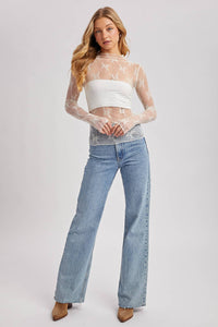 The Sophie Floral Mesh Top - Ivory